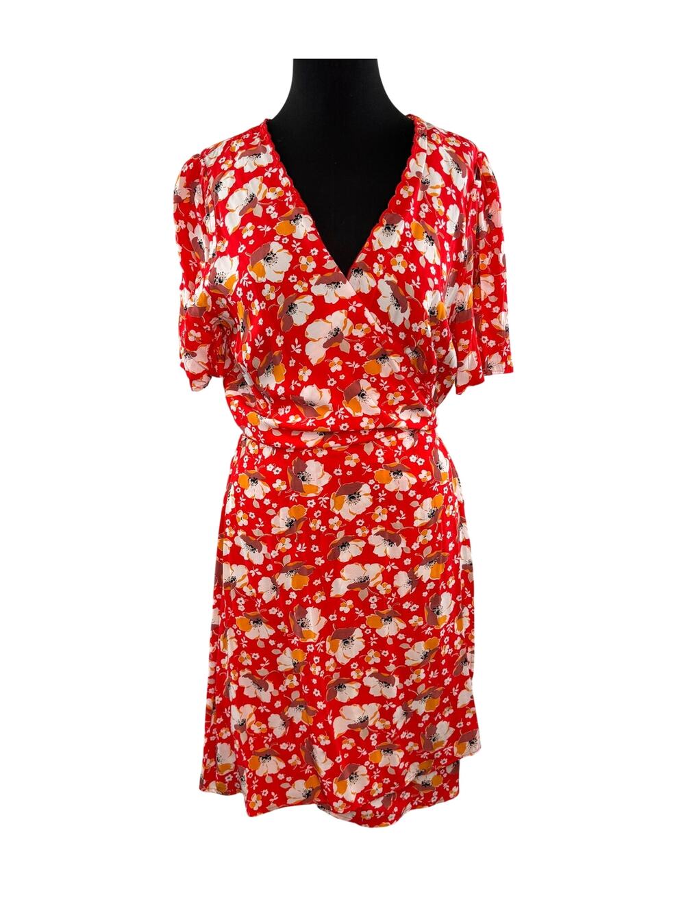 & Other Stories Red Scallop Wrap Mini Dress Floral Party/Cocktail Size 12 NEW